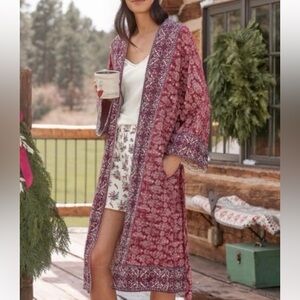 Sundance Red Floral Quilted Robe with Contrasting Trim
